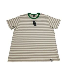 G-Star Raw Mens T-Shirt Essential Beige Striped T Shirt Ringer‎ Milk Spray Green